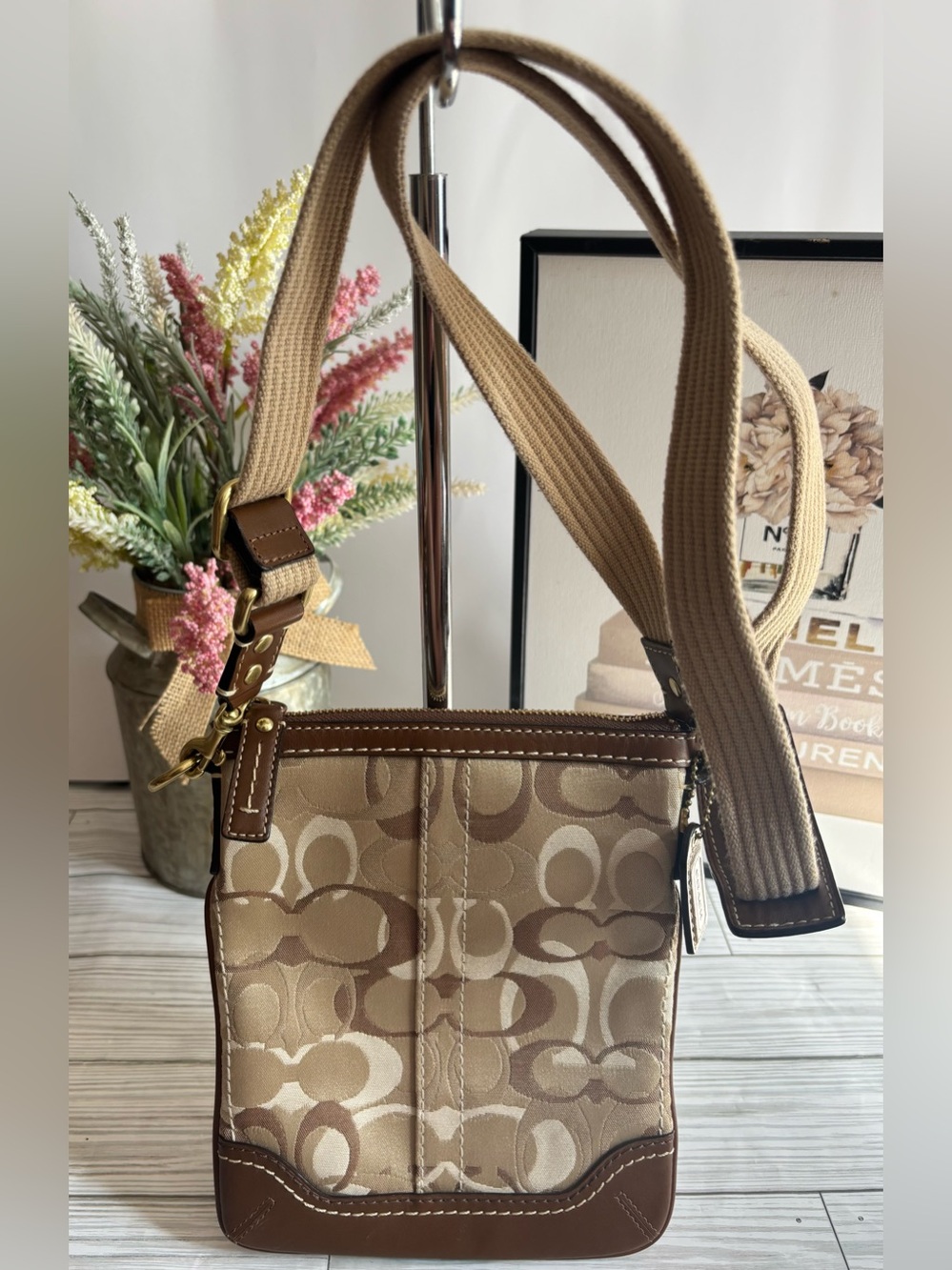 Coach Signature Canvas Crossbody Bag in Beige - Picture 1 of 13